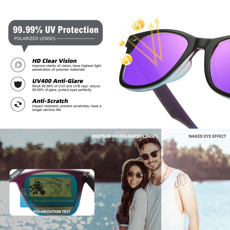 MEETSUN Polarized Sunglasses for Men Women Classic Retro Square Driving Sun Glasses UV400 Protection Gradient Purple - Image 5